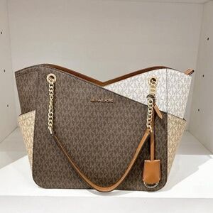 Michael kors tote bag jet set saffiano brown tote shoulder bag large NEW